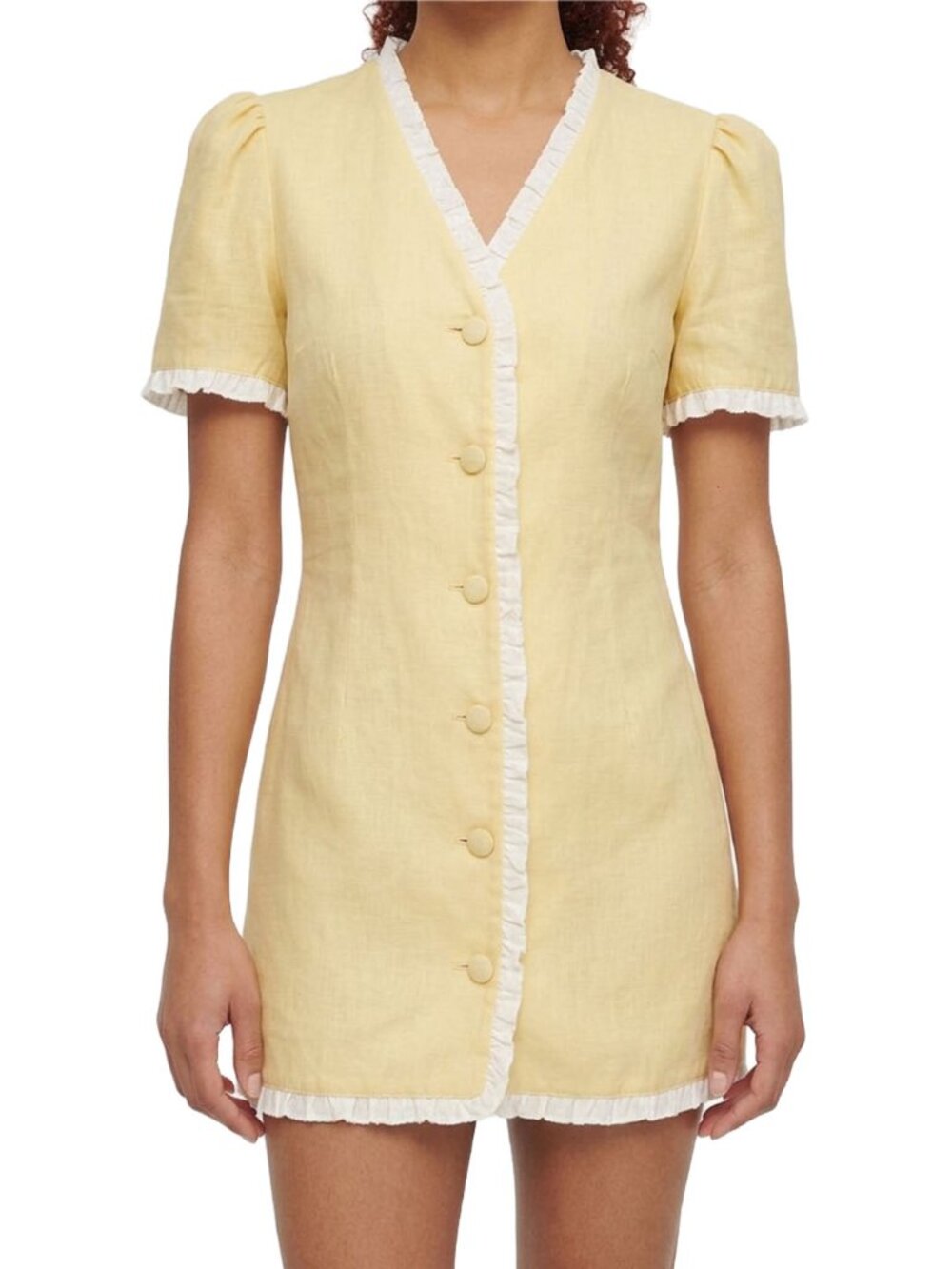 Reformation Breslyn Linen Mini Dress Parmesan Yellow Preppy Academia XS